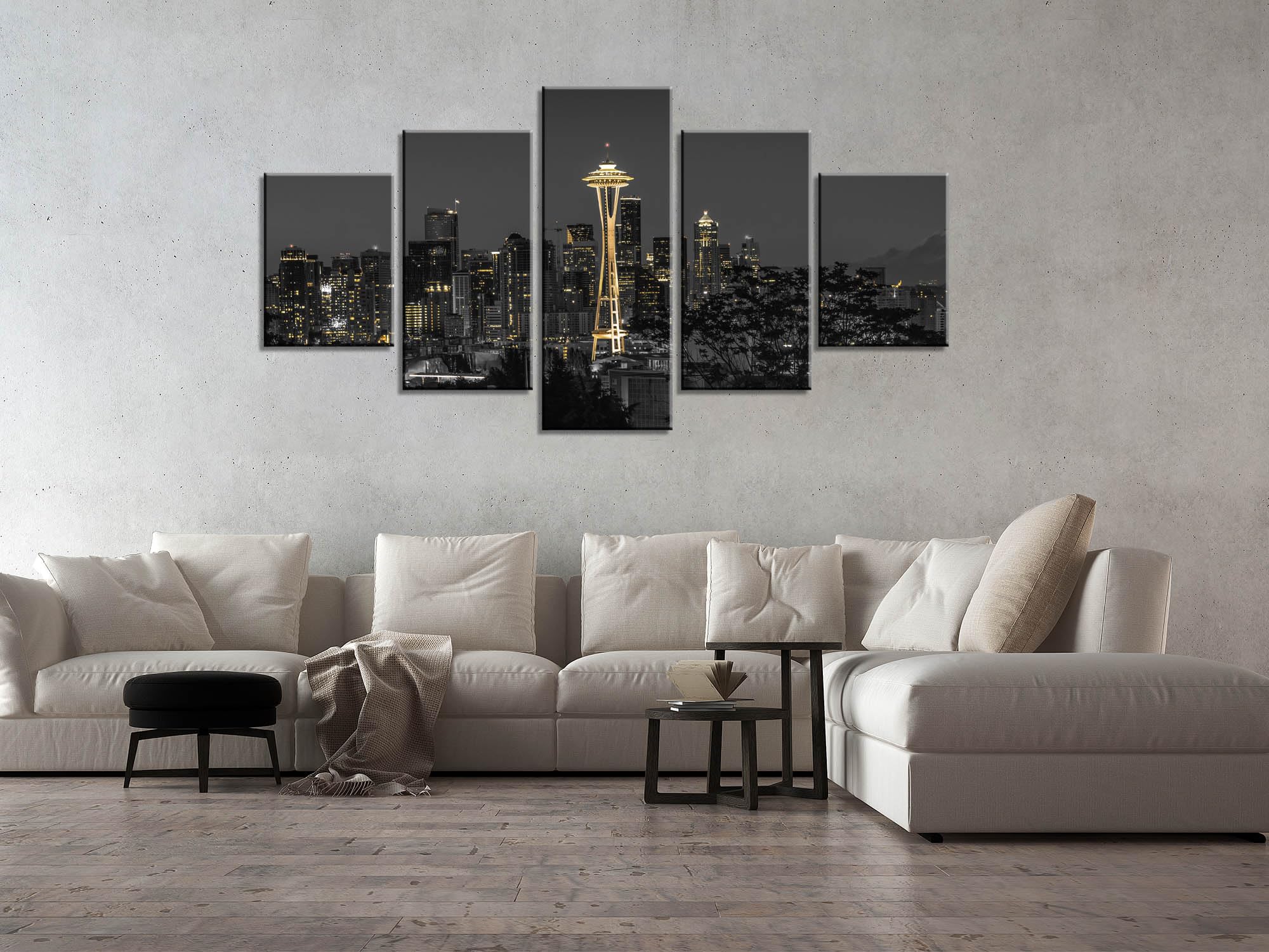 ARNLRDYA Seattle Skyline Wall Art Canvas Printings Seattle Wall Decor for Living Room Bedroom Decoration Seattle Cityscape Picture Poster Framed Ready to Hang(60''Wx32''H)