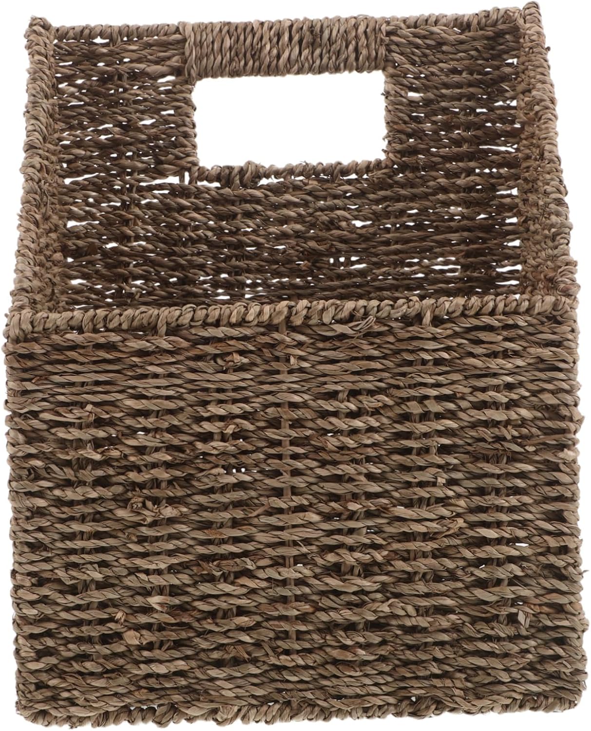 Handwoven Material Handle Grass Built-in and Slanted with , Opening Hanging Woven Basket for Versatile Space Saver Newspapers Books for Home Office and Living Rooms