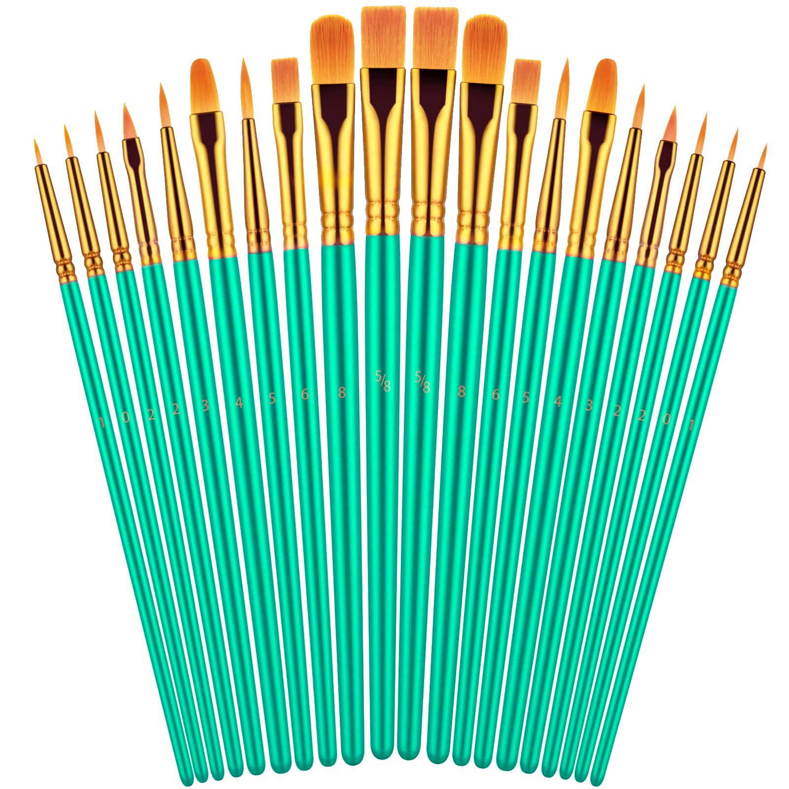 Paint Brushes Set, 20 Pcs Paint Brushes for Acrylic Painting, Oil Watercolor Acrylic Paint Brush, Artist Paintbrushes for Body Face Rock Canvas, Adult Drawing Arts Crafts Supplies,: Green