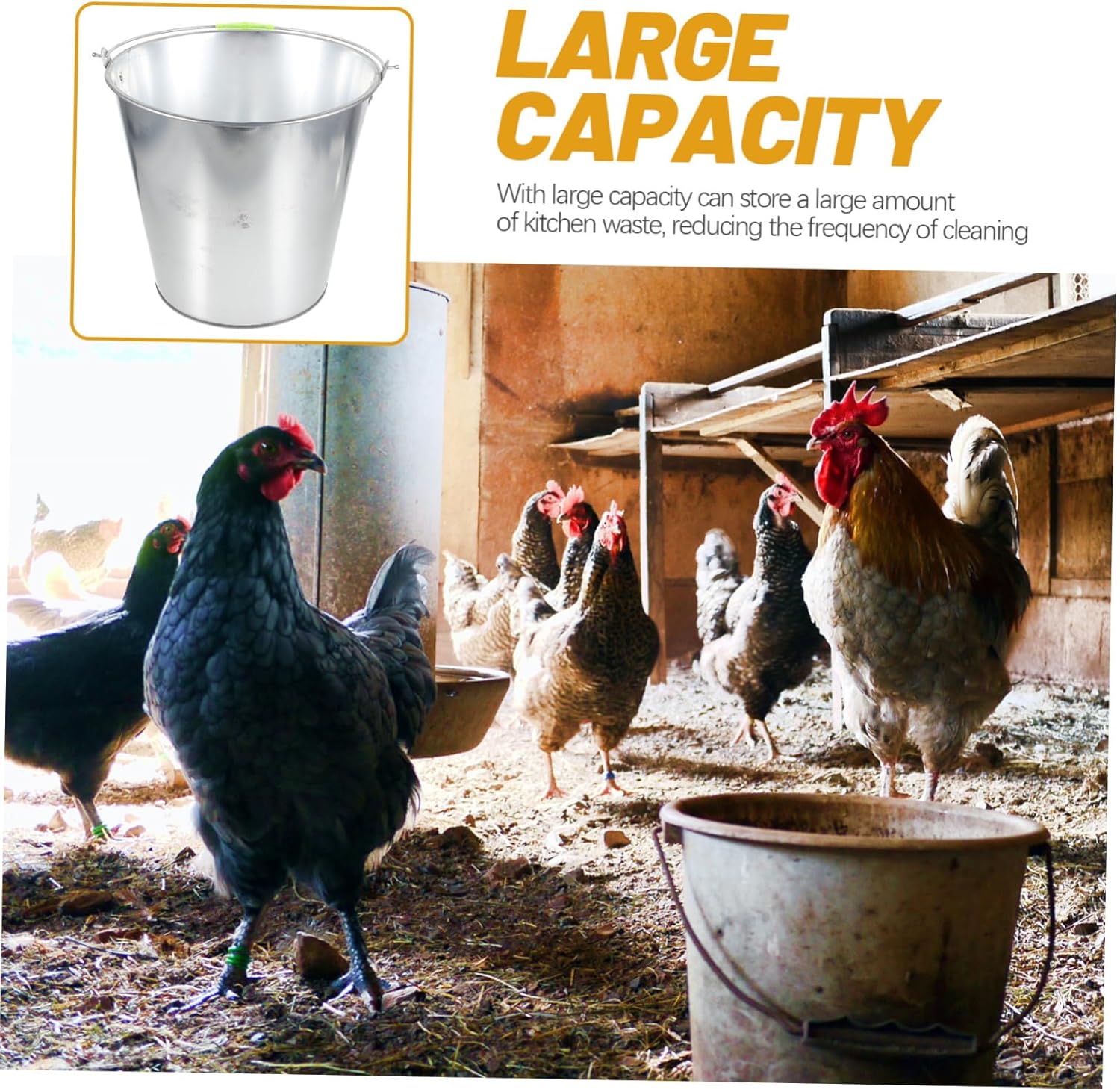 HANABASS Metal Waste Bucket Handle for Poultry Feeding Iron Storage Container for Kitchen Waste Collection for Chicken Farming Equipment