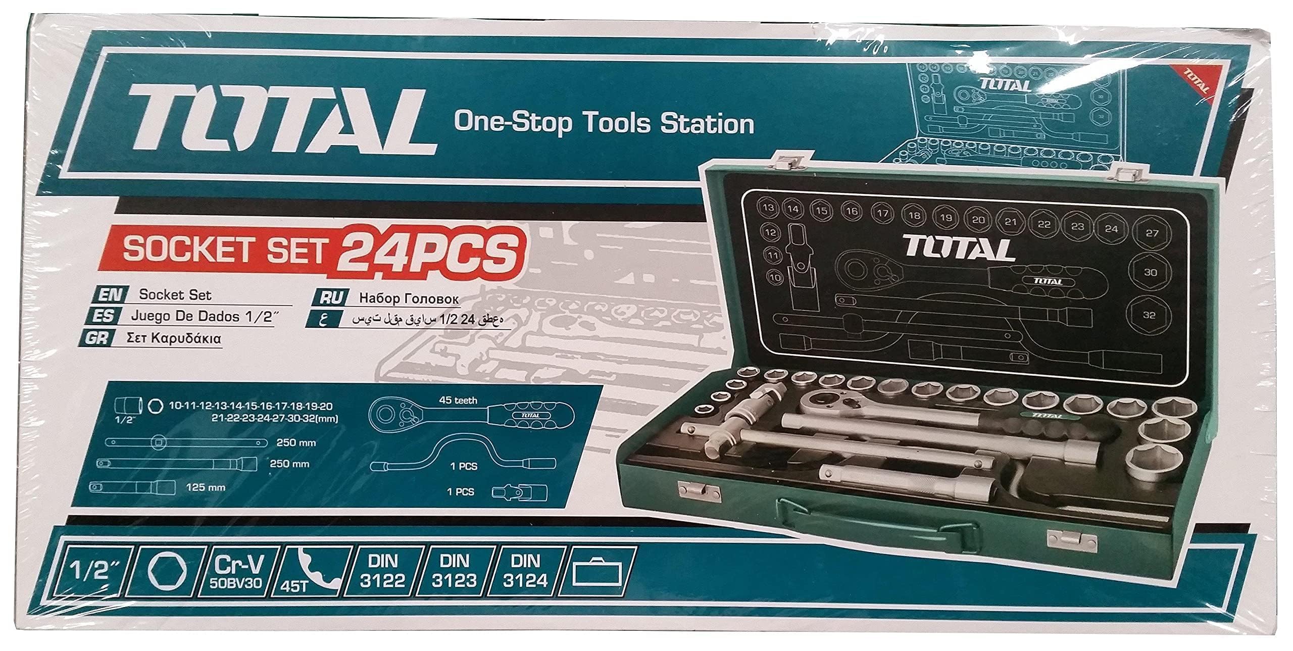Total Zestaw nasadek 24 szt. metalowa obudowa THT141253
