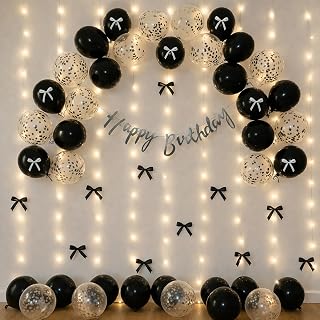 SpecialYou Happy Birthday Decoration Kit for Girls, Women with White & Black Balloons for Decoration, Bow Decoration for Birthday Balloon Decoration Set, Aesthetic Decor- 33Pcs
