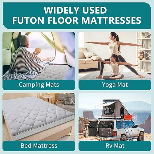 Miniatura 5 de SUNYRISY Colchón de futón japonés, colchón enrollable de 4 pulgadas de grosor, tapete de tatami para dormir, plegable y portátil, cama de suelo,