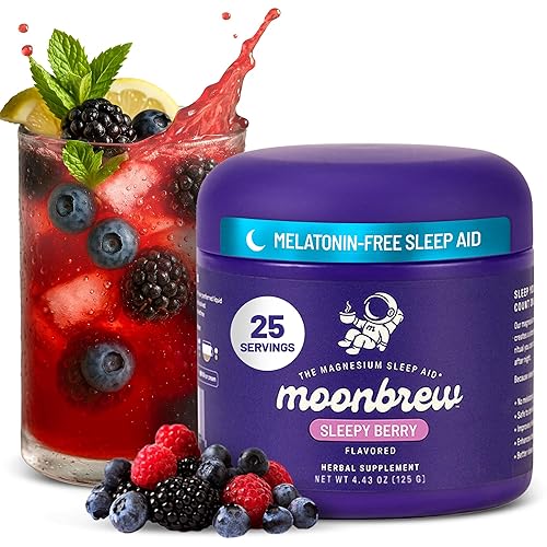 MoonBrew Batido Nocturno de Magnesio Sleepy Berry, Mezcla de Bebida de Ayuda Natural para Dormir para Adultos - Apoyo Calmante para Dormir Sin