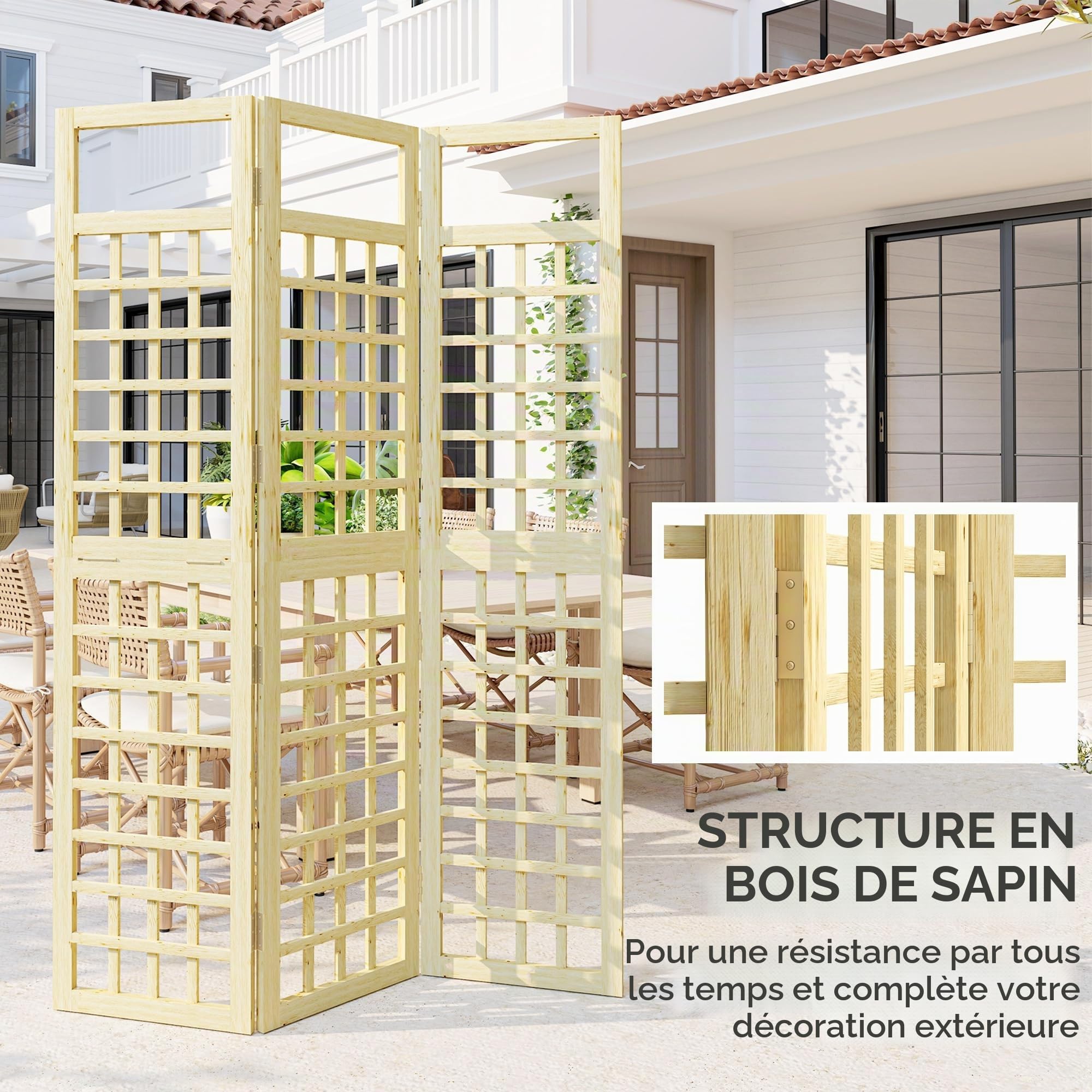 Outsunny Brise-Vue de Jardin 3 Panneaux, 120 x 170 cm, Bois Naturel