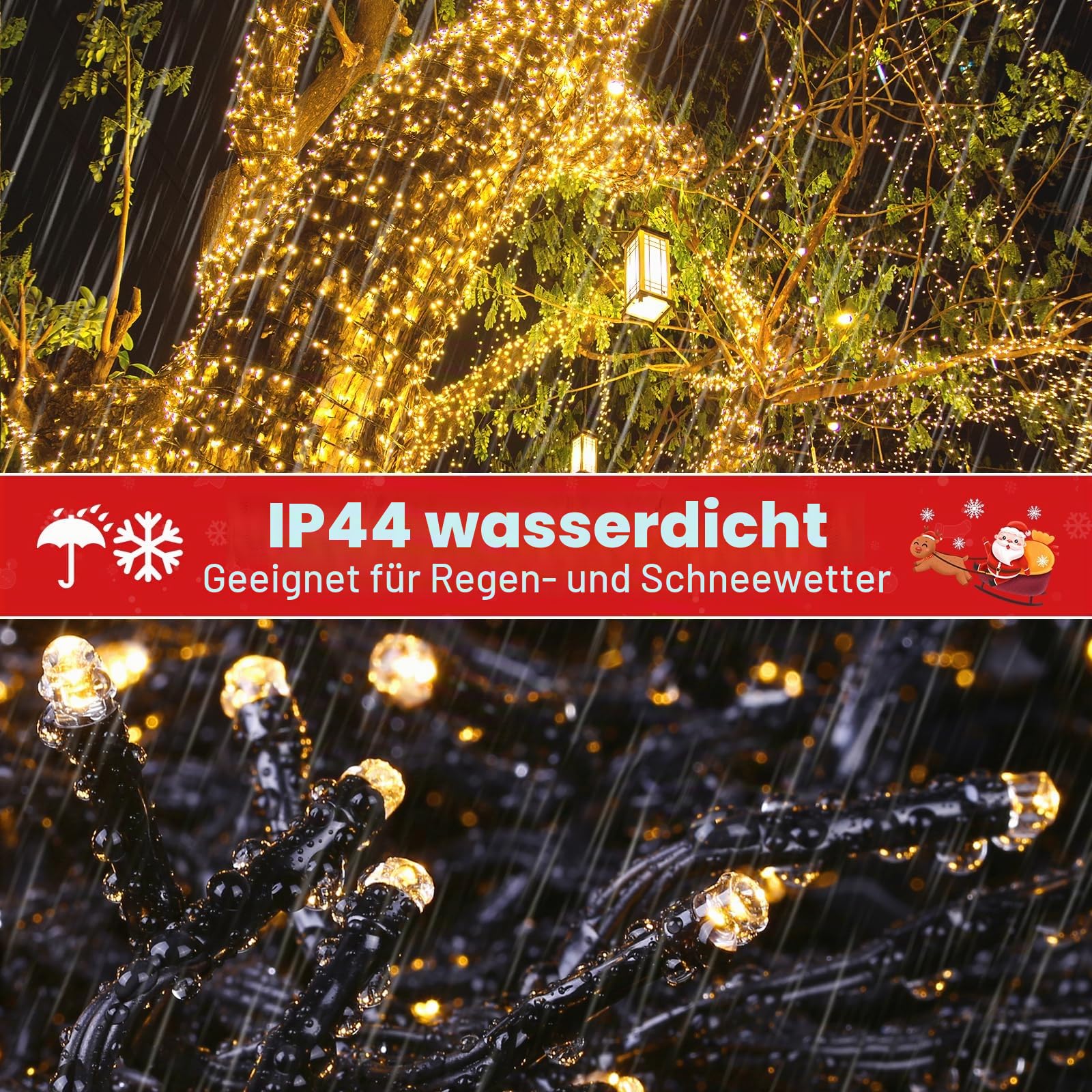 1000 LED Cluster Lichterkette Warmweiß, Büschellichterkette Außen mit Stecker Innen Strom 8 Modi, 10m Wasserdichte Weihnachtsbeleuchtung mit Memoryfunktion für Weihnachten Party Garten Balkon