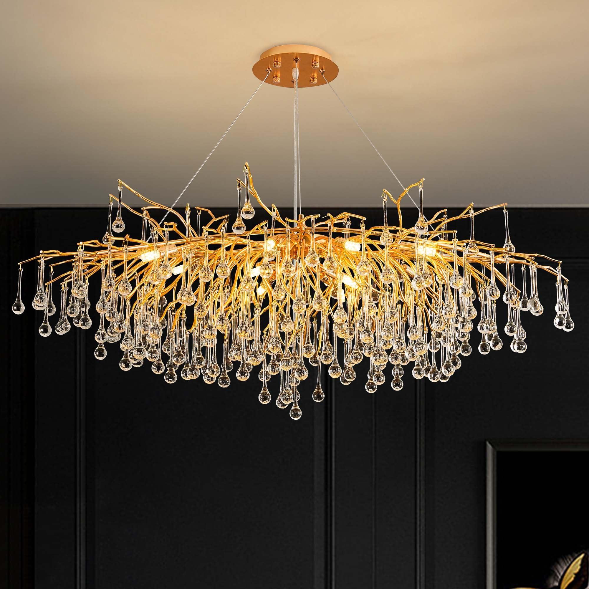 KXEcoLife Modern Crystal Branch Chandelier – Luxury Raindrop Pendant Light Fixture Chandeliers for Dining Room, Living Kitchen Island & Bedroom,Rectangular L100cm