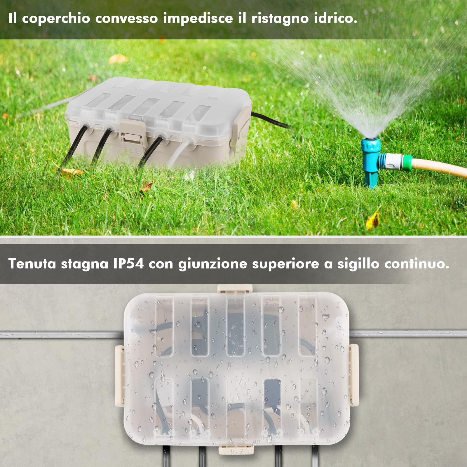 RESTMO Scatola di Sicurezza Impermeabile con Coperchio Trasparente Extra Grande IP54 (32x22x13 cm) – per Esterni, Resistente alle Intemperie, Scatola Elettrica Protettiva, Colore Mandorla Trasparente