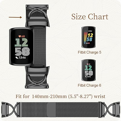 Miniatura 6 de JKD Correa de metal en forma de X compatible con Fitbit Charge 6Charge 5 bandas para mujeres y hombres, correa de malla de acero inoxidable suave,