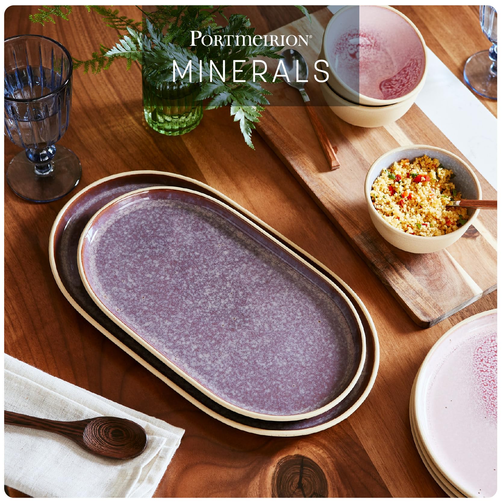 Portmeirion x Minerals Amethyst Plateau ovale moyen (30 cm) – Plat de service en grès émaillé violet réactif pour partager, manger et recevoir au quotidien