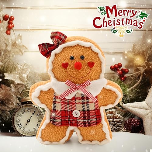 Miniatura 9 de Figuras de hombre de jengibre de felpa de 10 pulgadas con lazo, 1 pieza de animal de peluche, adorno de Navidad para decoración del hogar, suave,