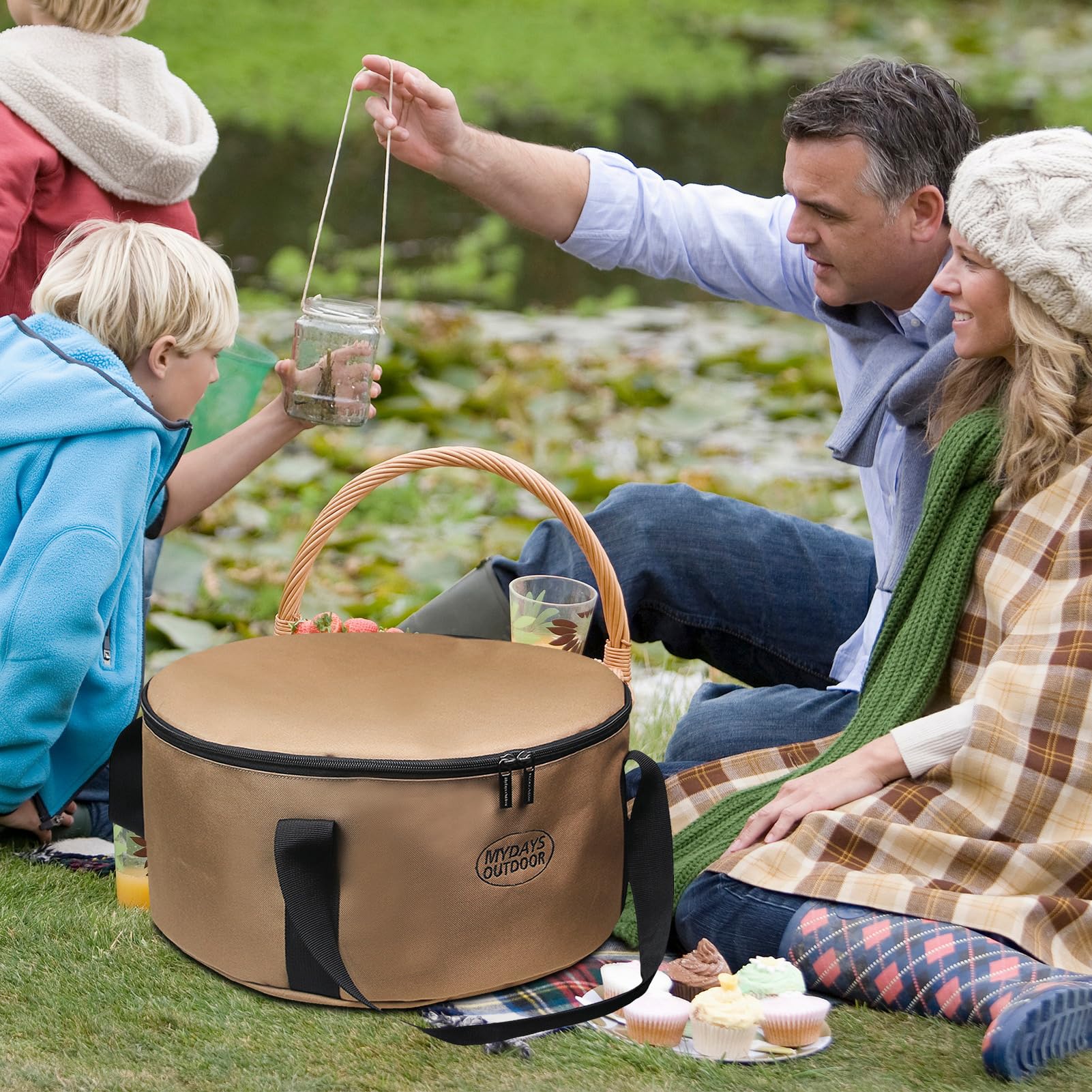 MagiDeal Sac De Transport Pour Ustensiles De Camping – Tissu Oxford Imperméable, Grande Capacité, Forme Tonneau, Poignée – Pour Casseroles, Assiettes, Pique-nique, BBQ, Rando