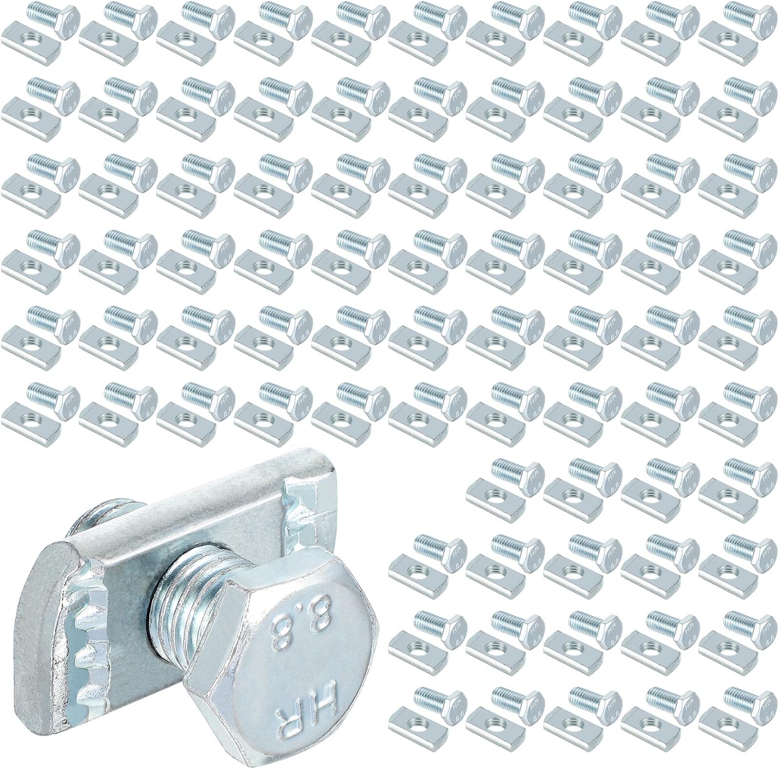 Yaocom 80 Pcs Channel Nut and 1/2 x 15/16 Bolt for All 1-5/8 Strut Channel, Galvanized Plating Steel Screws for Use in Construction, Industry, Construction Sites, Factories
