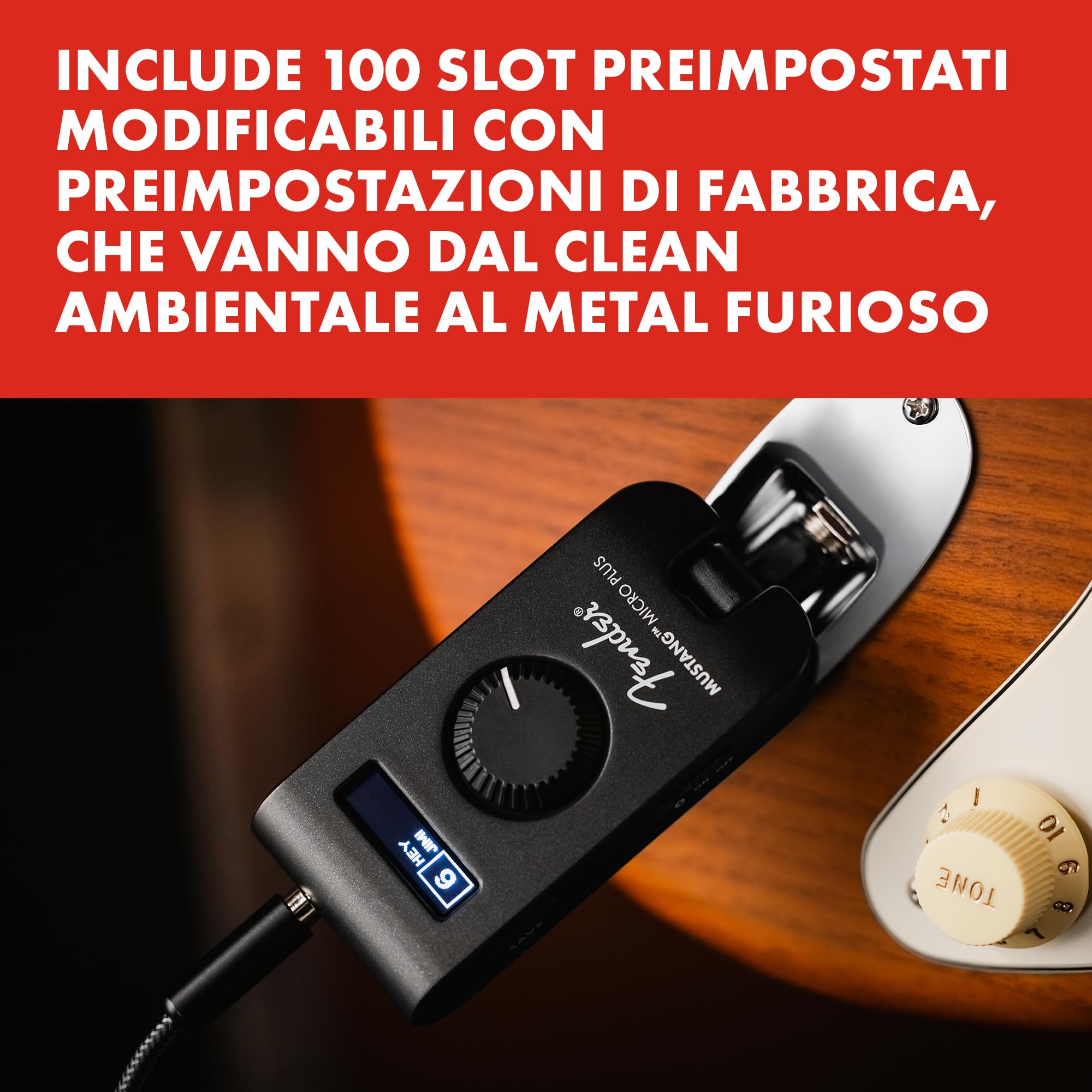 Fender Mustang Micro Plus Amplificatore per Chitarra, 25 modelli, 25 Effetti, Bluetooth, 100 preset, Ricaricabile USB