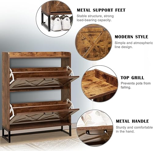 Miniatura 5 de Zapatero con 2 cajones abatibles, armario de almacenamiento independiente de zapatos para entrada, armarios ocultos para entrada con patas de metal,