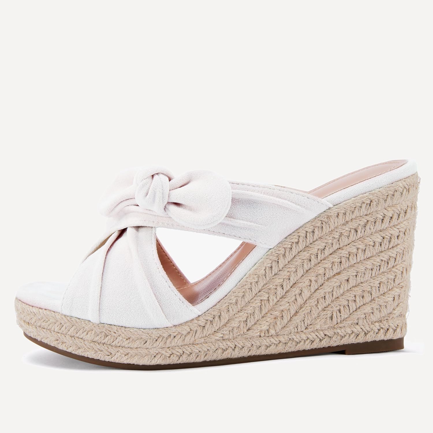 Womens Espadrilles Slip on Wedge Sandals Slides Bow Tie Platform Open Toe Summer Mules Shoes, Beige, Size 9 - Image 3