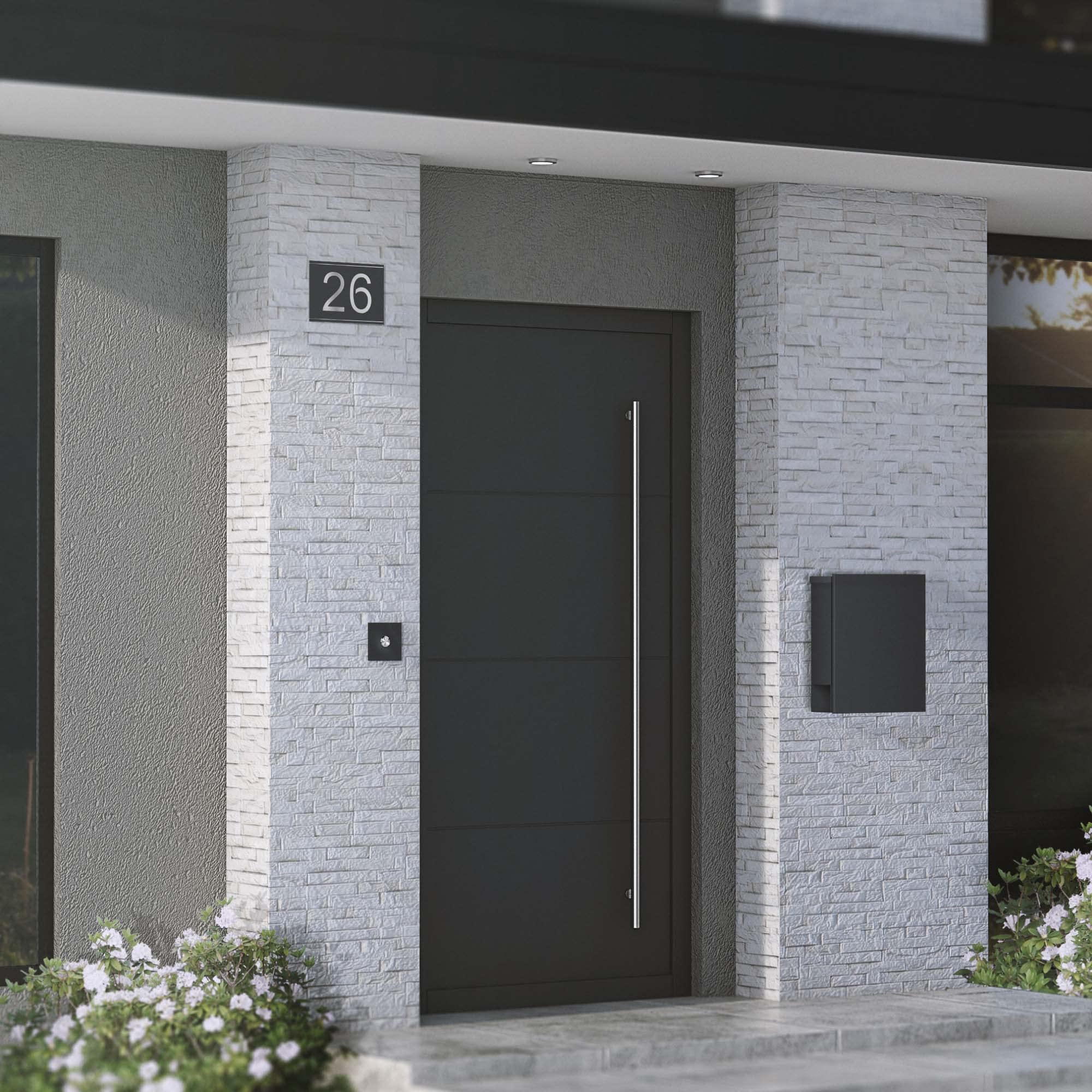 Metzler Hausnummer aus V2A Edelstahl, individuelles Hausnummernschild in Anthrazit RAL 7016 mit ausgelaserter Hausnummer. Rostfrei, 3D-Effekt, inkl. Beschriftung, Made in Germany, Größe: 21,5 x 15 cm