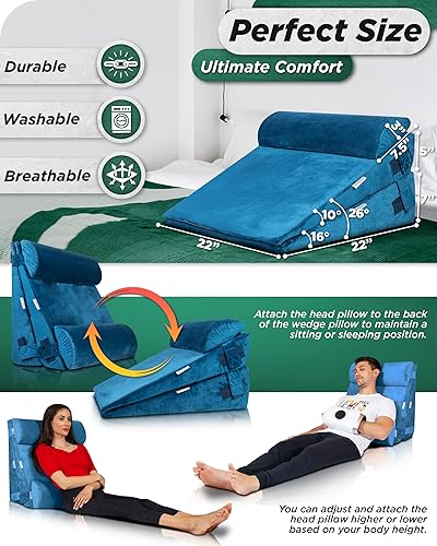 Miniatura 3 de Lunix Juego de 4 almohadas ortopédicas de cuña para cama, espuma viscoelástica poscirugía para aliviar el dolor de espalda, piernas y rodilla,