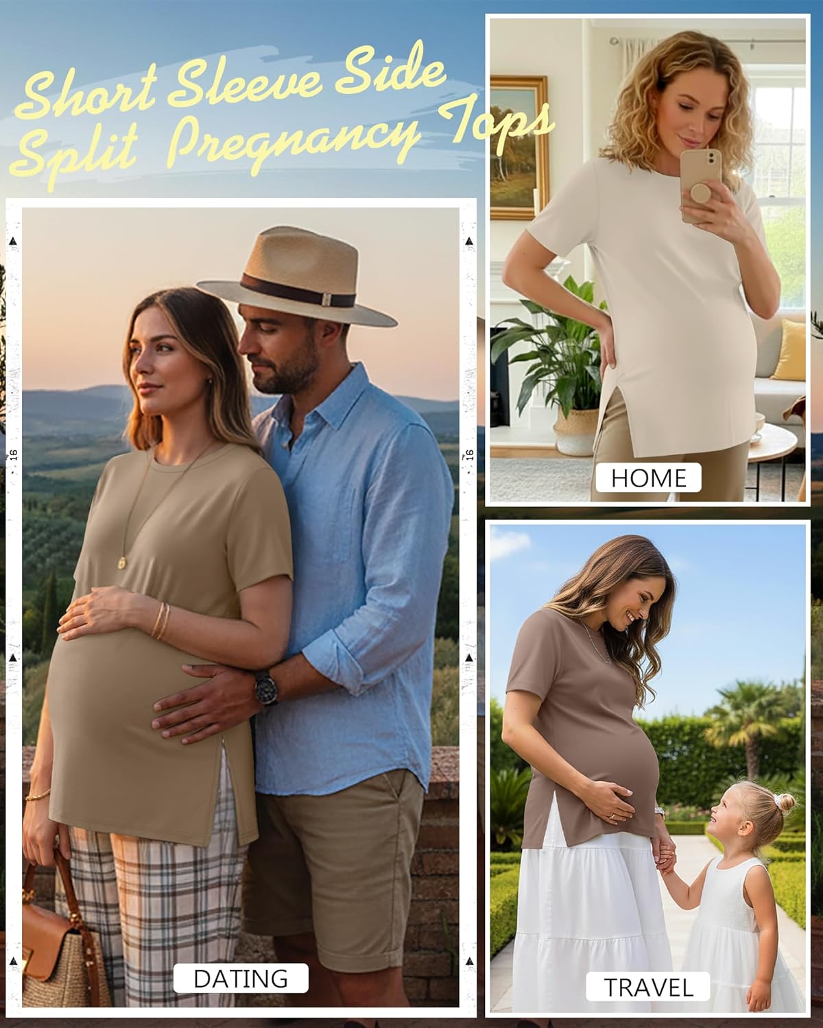 Ficerd 3 Pack Women's Maternity T Shirts, Short Sleeve Side Split Pregnancy Tops Casual Crew Neck Pregnant Tees Mama Clothes - Image 3