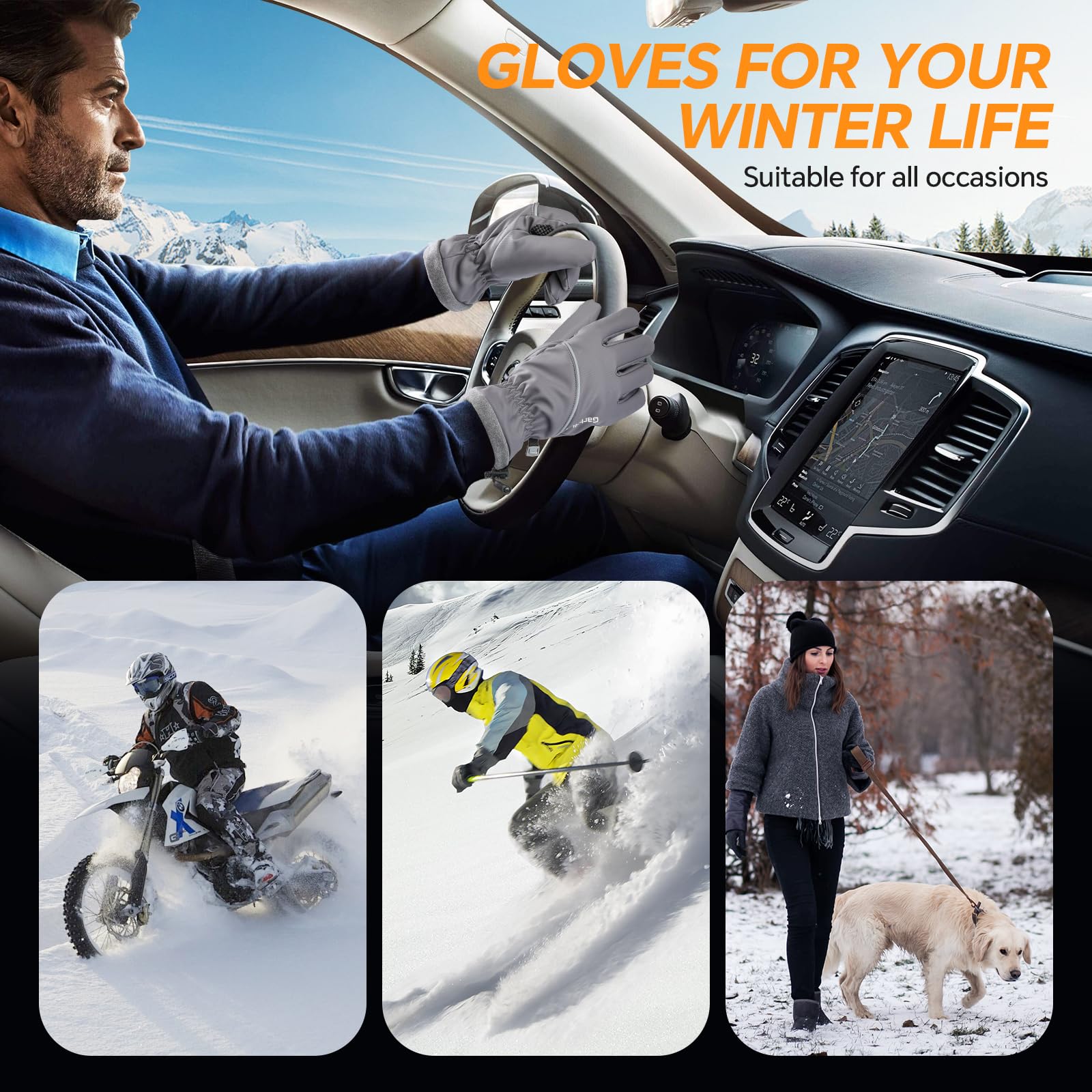 Guantes de invierno impermeables y resistentes al viento para hombres y mujeres, térmicos cálidos para clima frío, agarre de nieve para pantalla táctil, esquí, ciclismo, correr, conducir