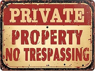 Tommery Funny Metal Tin Signs Vintage Man Cave Vintage Metal Street Sign For Garage Metal Sign for your garage, PRIVATE PROPERTY NO TRESPASSING Wall Decor 8 x 12 Inch (PRIVATE PROPERTY), 202110