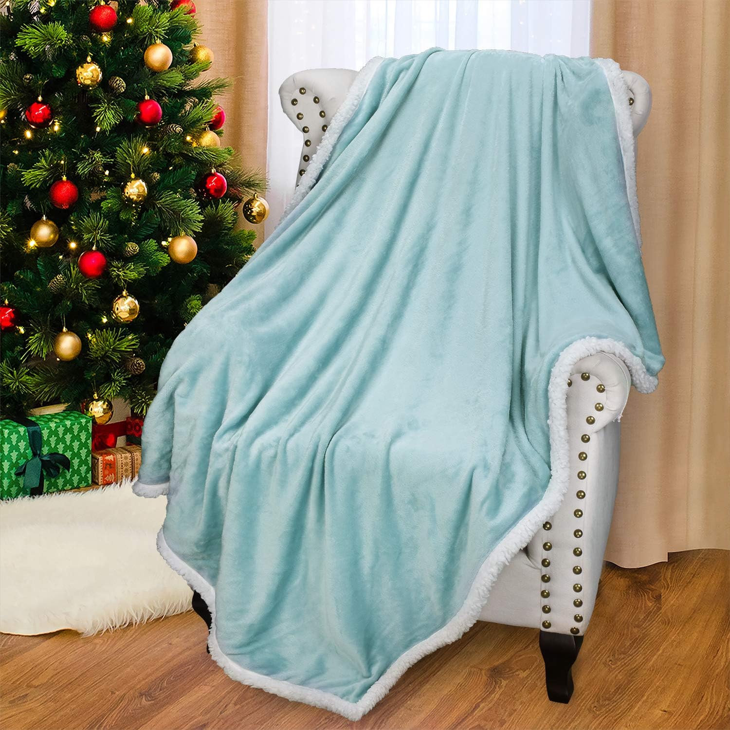 Catalonia Teal Fluffy Sherpa Throw Blanket, Super Soft Mink Plush Couch Blanket, TV Bed Fuzzy Blanket, Comfy Warm Heavy Throws, Comfort Gift for Her, 50x60 inches - Image 6
