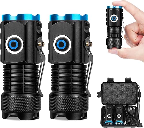 Linternas EDC recargables de alto lúmenes, paquete de 2 mini linterna de bolsillo súper brillante con clip, práctica carga USB C, linterna pequeña disponible en Yaxa Venezuela