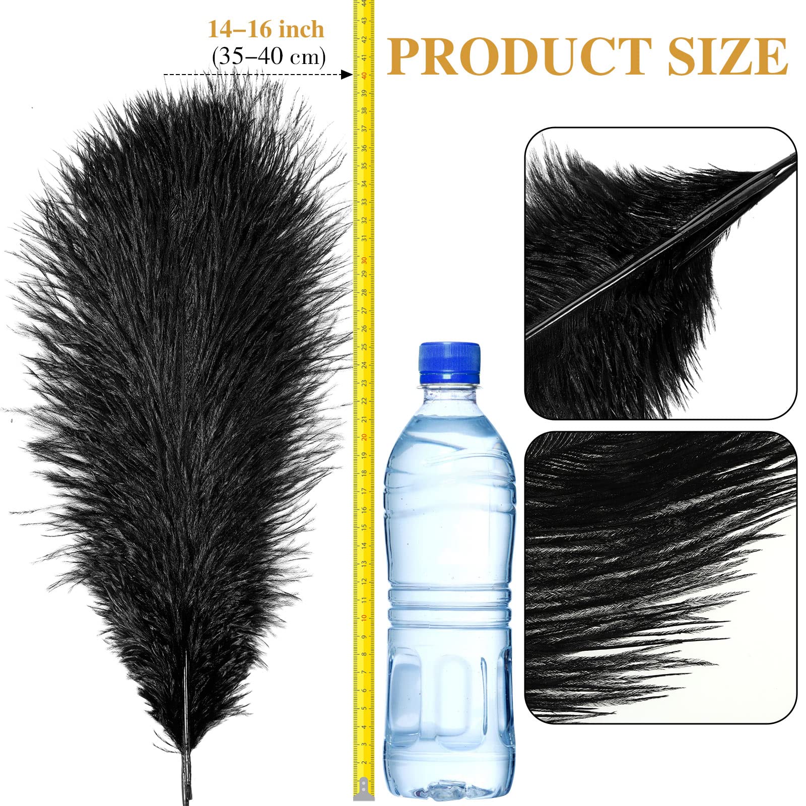 Retrowavy 50 Pcs 14-16 Inches Large Natural Ostrich Feathers Bulk for Centerpieces for Wedding Party Centerpieces Home Decoration Flower Arrangement (Black)