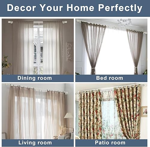 Miniatura 6 de Barra de cortina doble de 28 a 48 pulgadas, barras de cortina dobles ajustables de 1 pulgada para ventanas y puertas con remates redondos de bola y