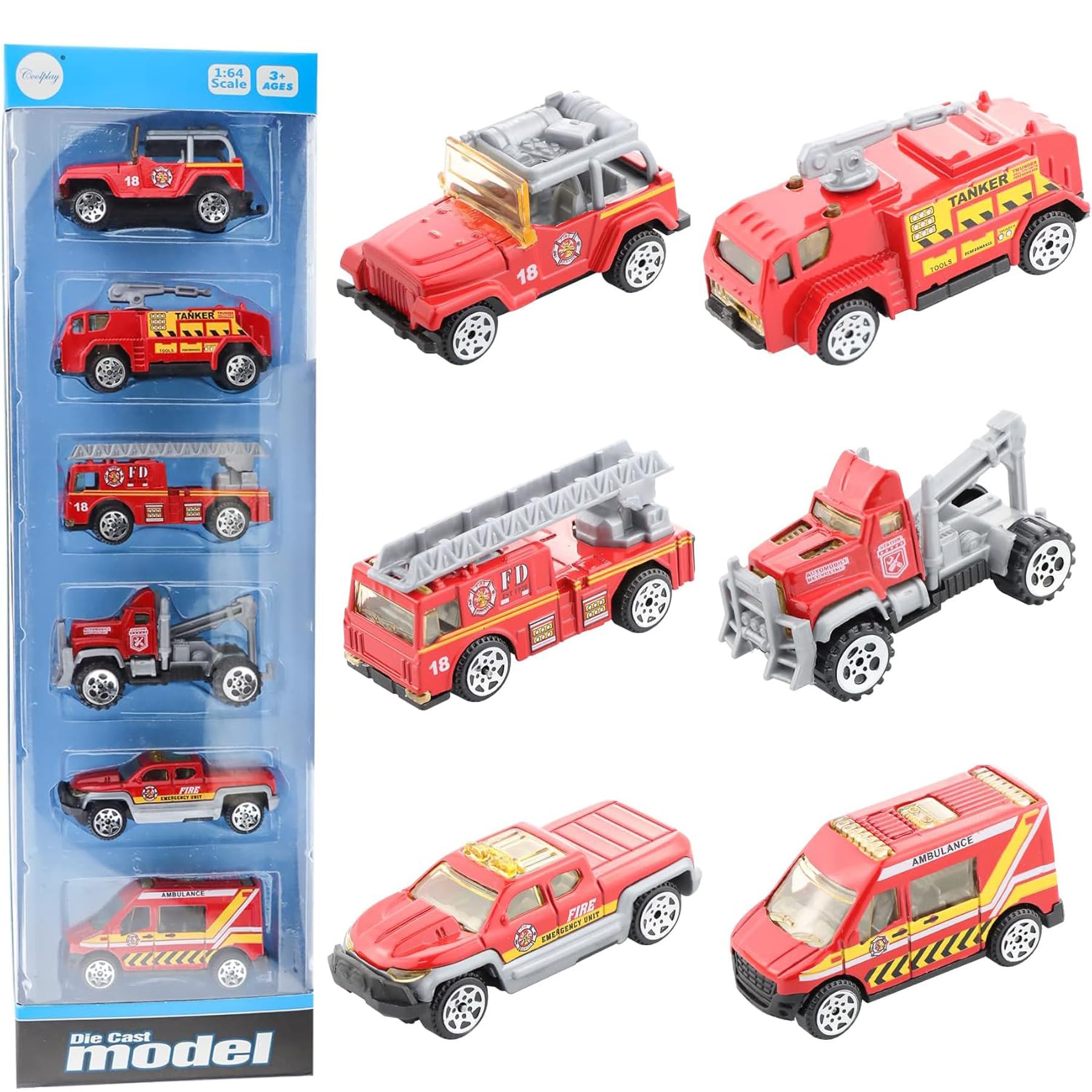 Amazon.com: BenRich 6Pcs Mini Die Cast Car 1/64 Scale Alloy Fire