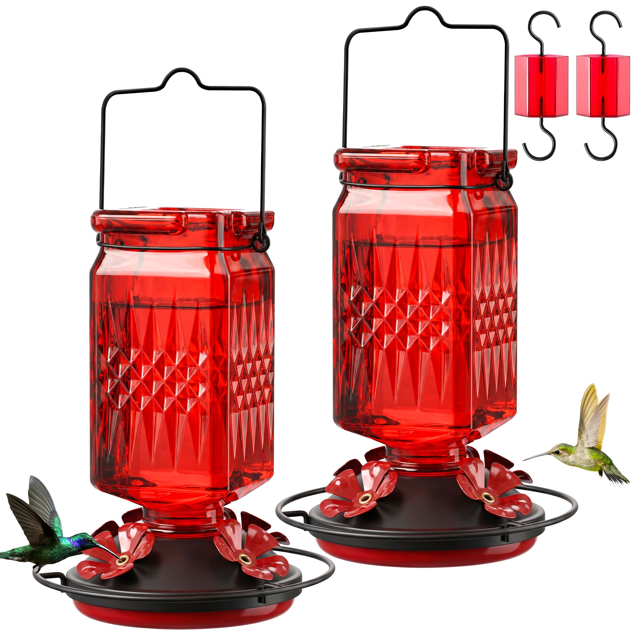 Tegarbed 20 oz Glass Hummingbird Feeder 2 Pack