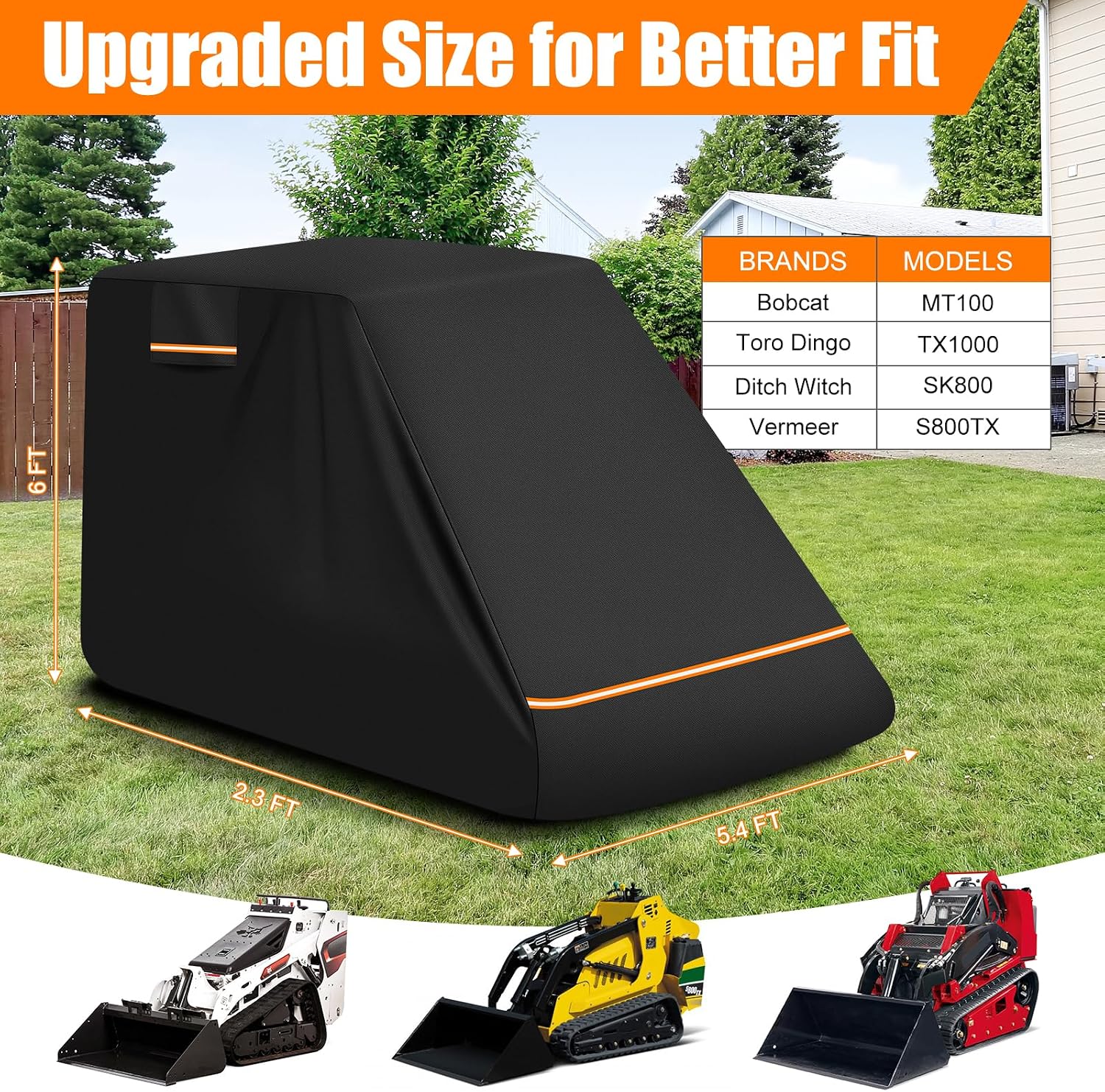 Skid Steer Loader Cover for 110" Lx43 Wx57, 600D Oxford Cotton Waterproof image 2