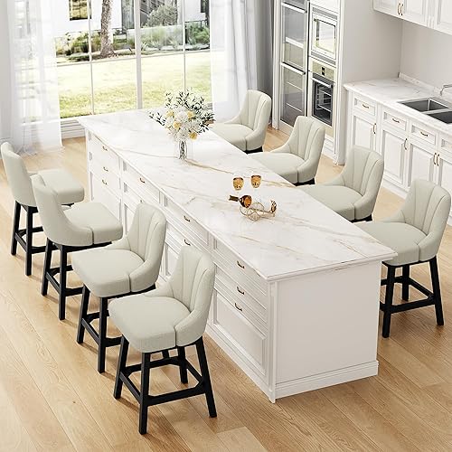 Miniatura 18 de Taburetes de bar giratorios, taburetes de bar de altura de mostrador tapizados de tela de 26 pulgadas, sillas modernas de isla de cocina con Tela -