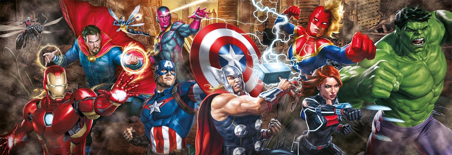 Clementoni Marvel Panorama Puzzle - 1000 Pieces - Adult Jigsaw Puzzle, Poster Included, Marvel Puzzle, Superhero Puzzle, Panoramic Puzzle, Fun for Adults, Made in Italy, 39877