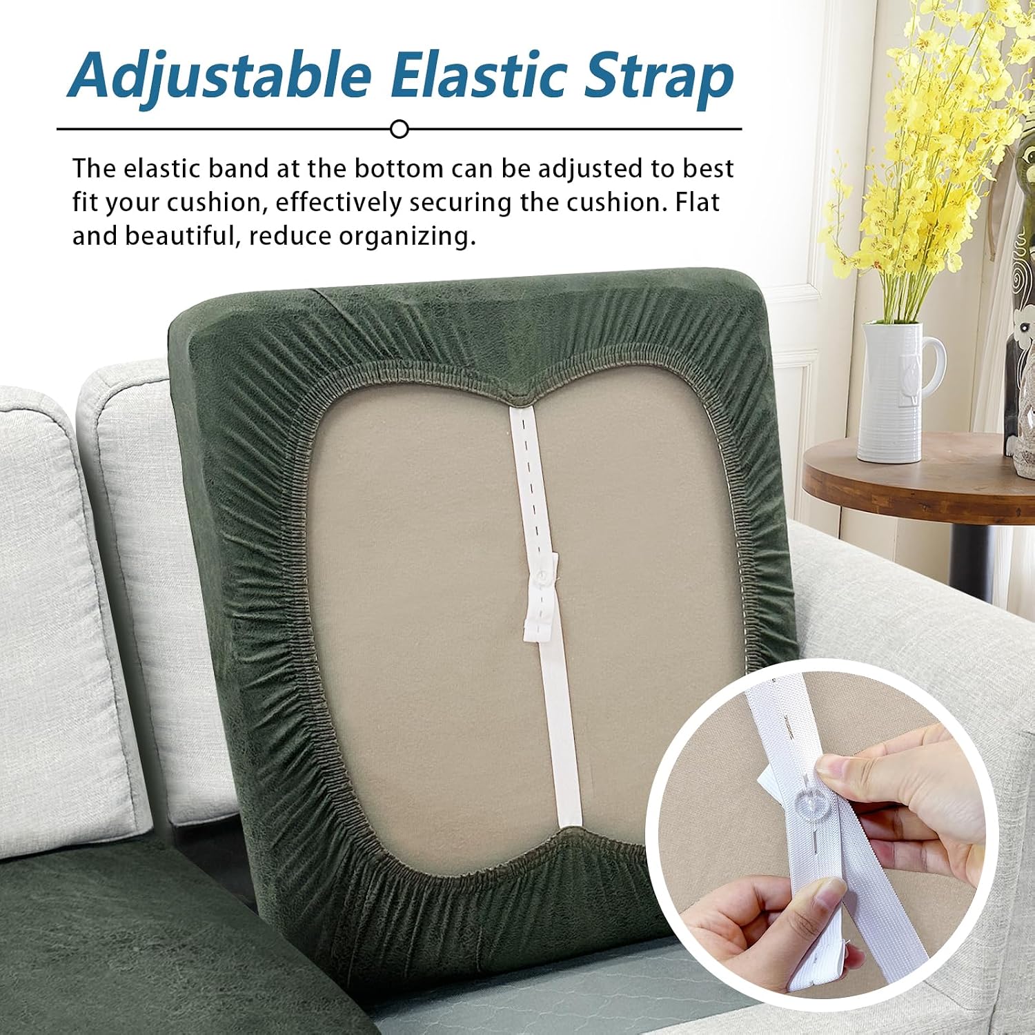 Couch Cushion Covers Leather-Look 3PC Stretch Sofa Seat Slipcover Sets for Living Room Individual Sofa Cushion Cover Couch Seat Protectors, Pet-Friendly, Non-Slip, Easy Fit - Army Green
