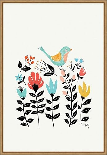 Amanti Art Lienzo enmarcado para pared, diseño de jardín de arte popular (pájaro) por Annie Bailey Art (16 pulgadas de ancho x 23 pulgadas de alto),