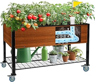 Raised Garden Bed with Legs and Wheels, Self-Watering Planter Box, 48x24...