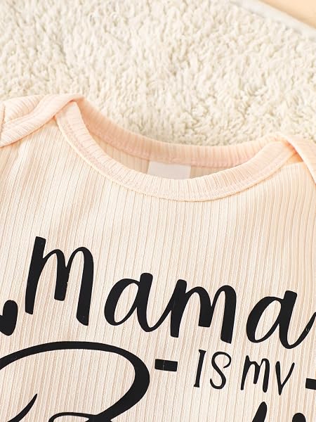 Lot de 3 bodies côtelés à manches courtes pour bébé fille, motif lettres de maman, papa, vêtements doux pour bébé - 4