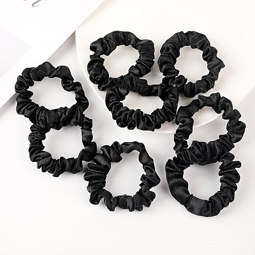 Miniatura 6 de Coleteros de seda satinada para mujeres y niñas, 20 unidades, mini coleteros negros a granel, bandas elásticas para el cabello grueso y rizado,