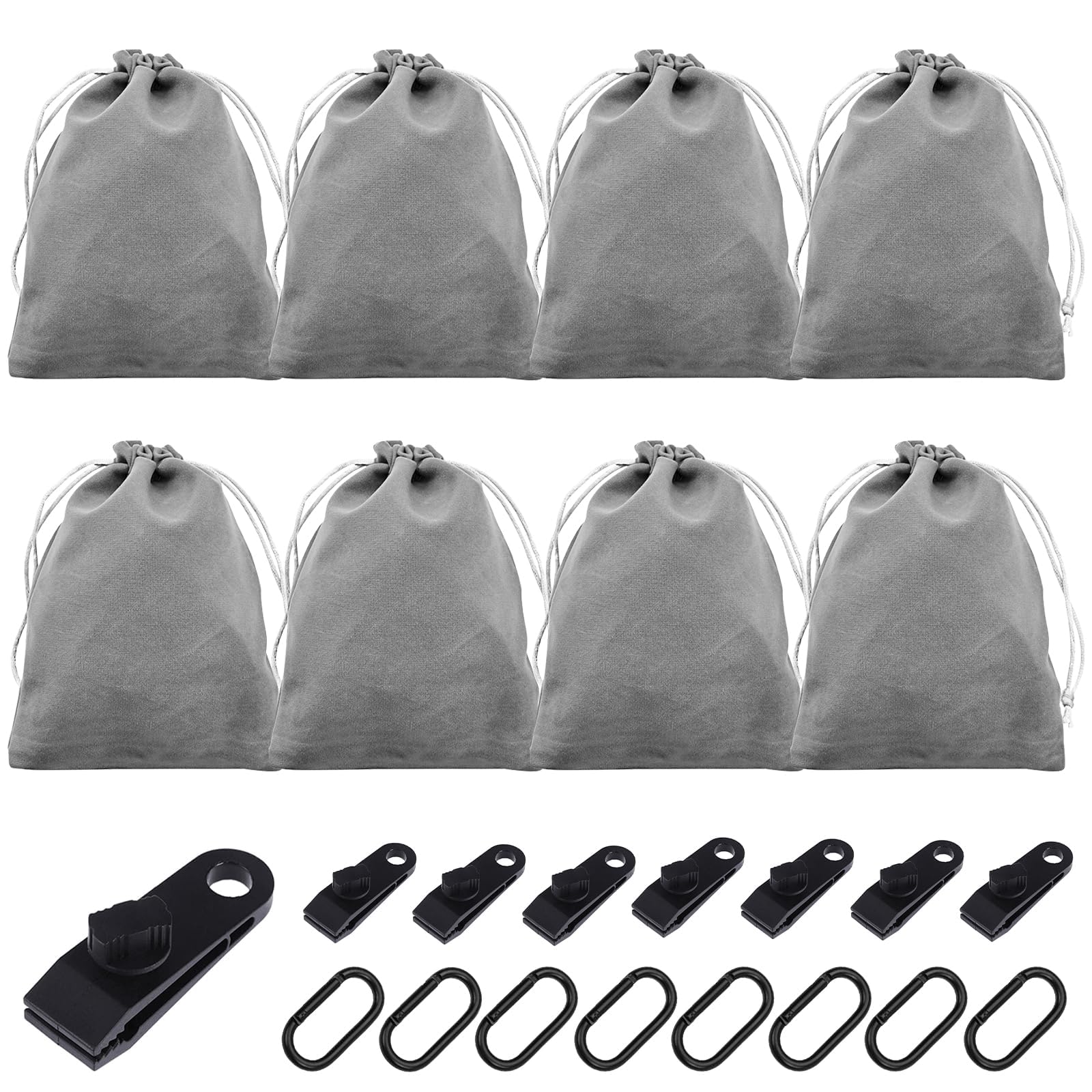 Portable weight bag for outdoor gazebo curtains, 8 weight pockets and 8 carabiners, 8 clips, suitable for attaching outdoor curtains, tents, tablecloths etc. to prevent wind