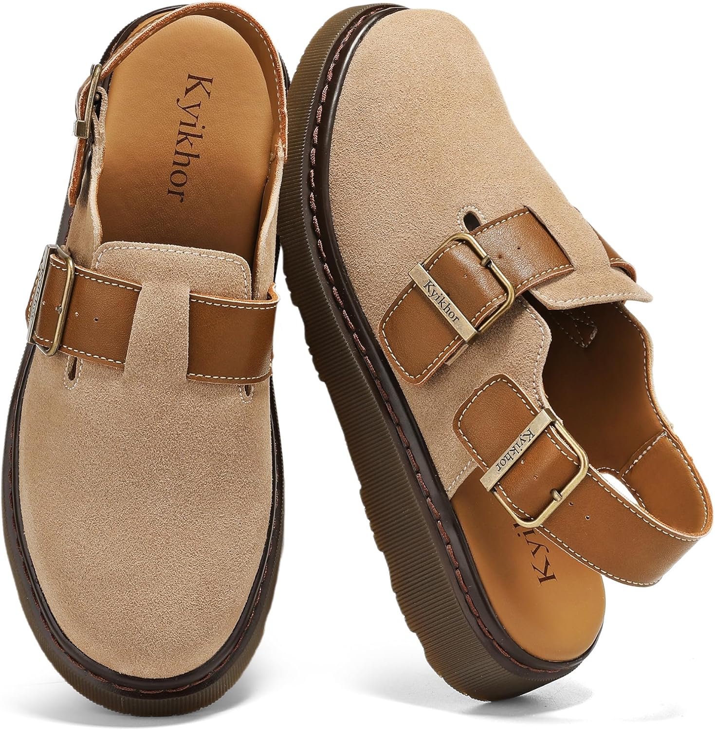 Women's Suede Leather Loafer Slip-Ons|Genuine Suede Clogs for Women|Comfort Footbed Leather Mules Potato Shoes with Back Strap|Cute Office Casual Dress Shoes