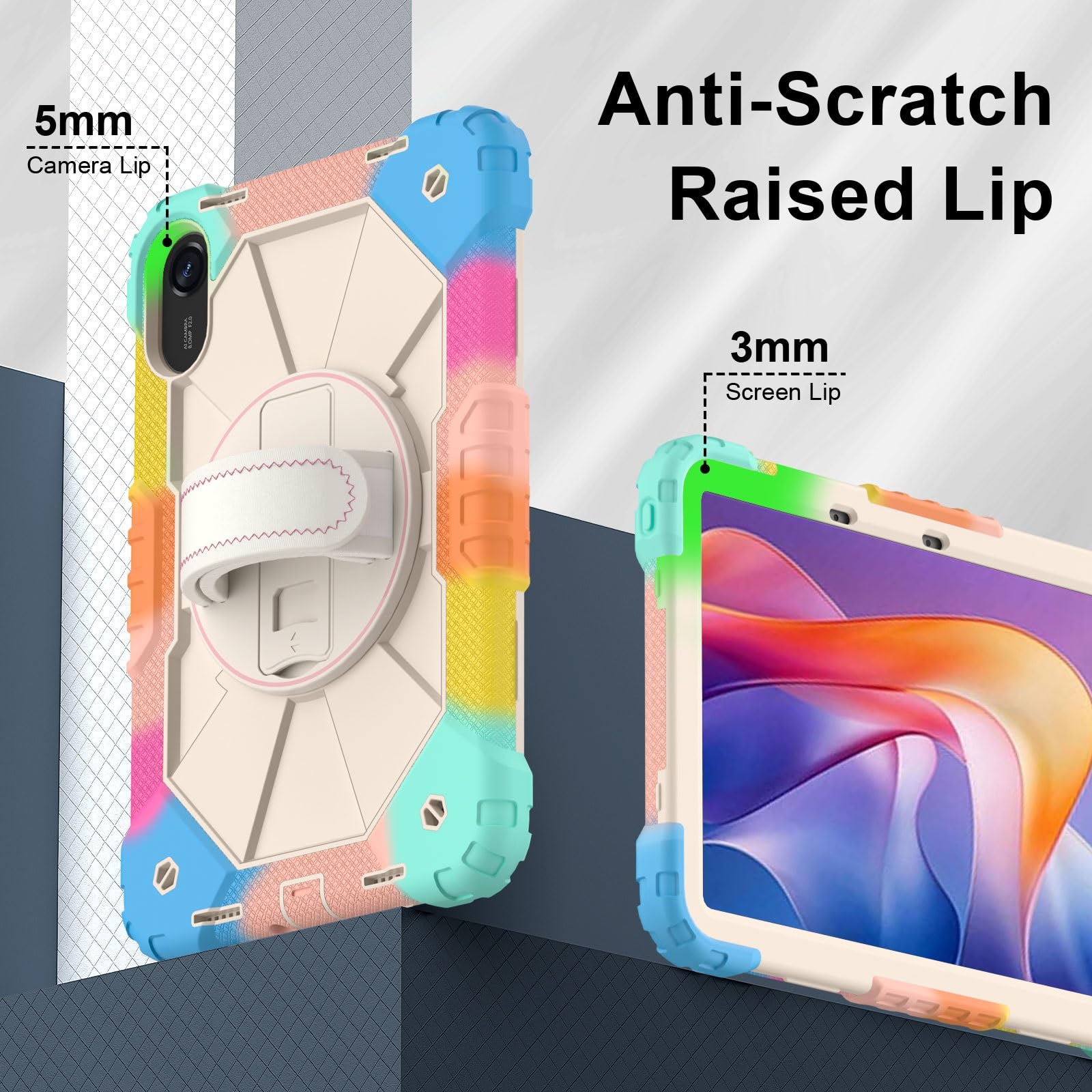 Do Xiaomi Redmi Pad 2 11 cali (2025) Odporna na wstrząsy, wytrzymała obudowa hybrydowa z silikonu obrotowym stojakiem 360°, silikonowa osłona poliwęglanu regulowanymi paskami ramię/nadgarstki(Blue 1)