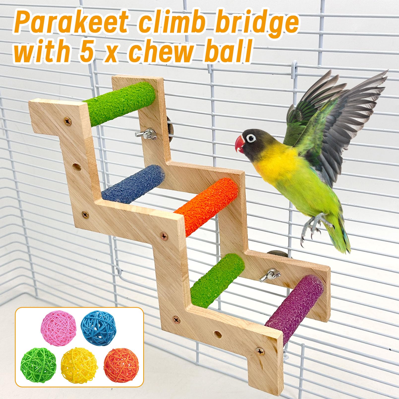 Hamiledyi Nature Wooden Bird Ladder Pet Parrots Climb Bridge Exercise Stands for Parakeet Climbing Chewing Bridge Bird Cage Accessories for Cockatiel Parakeet Lovebirds Budgie - image 4