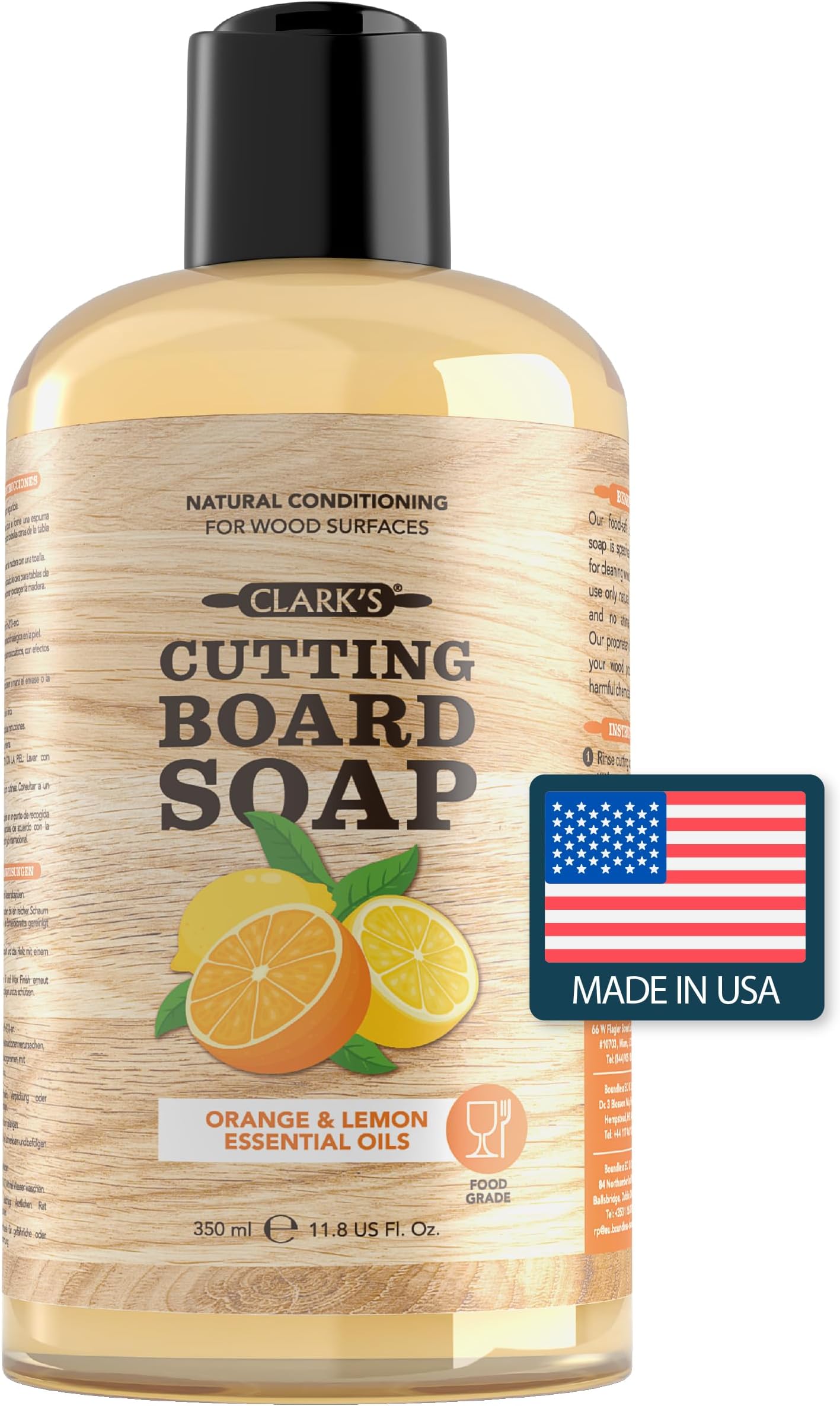 Chopping Board Soap - Castile Based - Infused With Lemon And Orange Oils - Organic & Natural Cleaner - Chopping Board Cleaner - Cute Chopping Board - Butcher Blocks Cleaner - 355ml - Food Safe