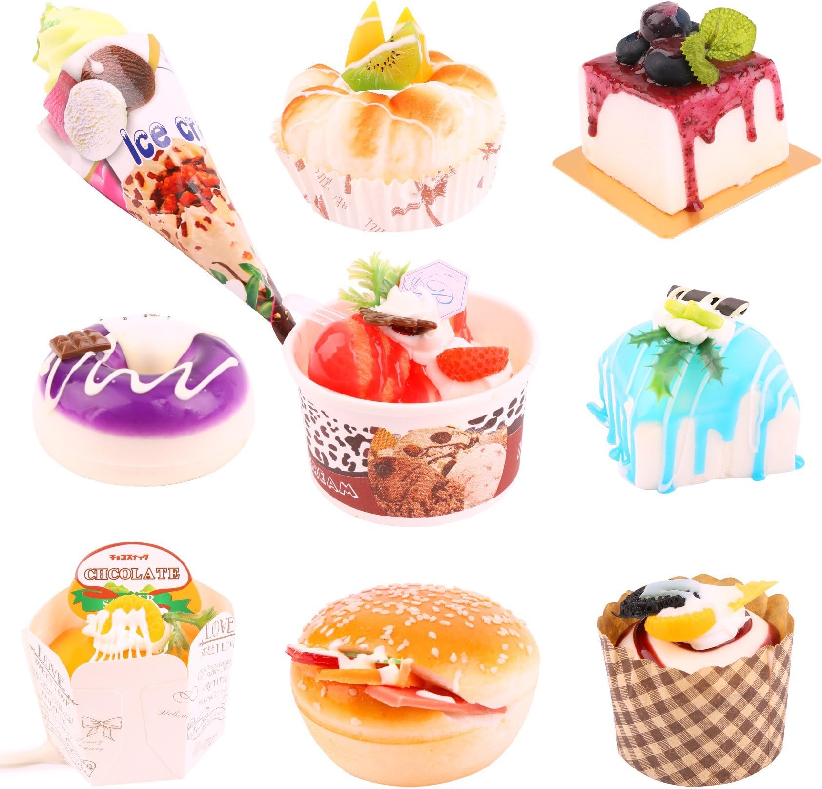 9PCS Refrigerator Magnets Food Toys for Kids Soft Fridge Magnets Dessert Playset 3D Refrigerator Stickers Hamburger Ice Cream Cake Doughnut with Sweet Smell(No.YXD-1)