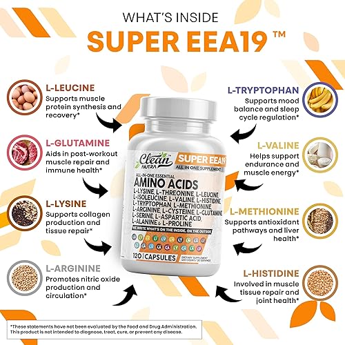 Miniatura 3 de Suplemento de Aminoácidos de Clean Nutraceuticals L-Lisina, L-Treonina, L-Leucina, Isoleucina, Valina, L-Histidina, L-Triptófano, L-Metionina,