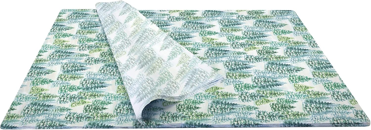 Jillson Roberts Printed Winter Christmas Unfolded Gift Tissue 20" x 30", Snowy Trees (240 Sheets)