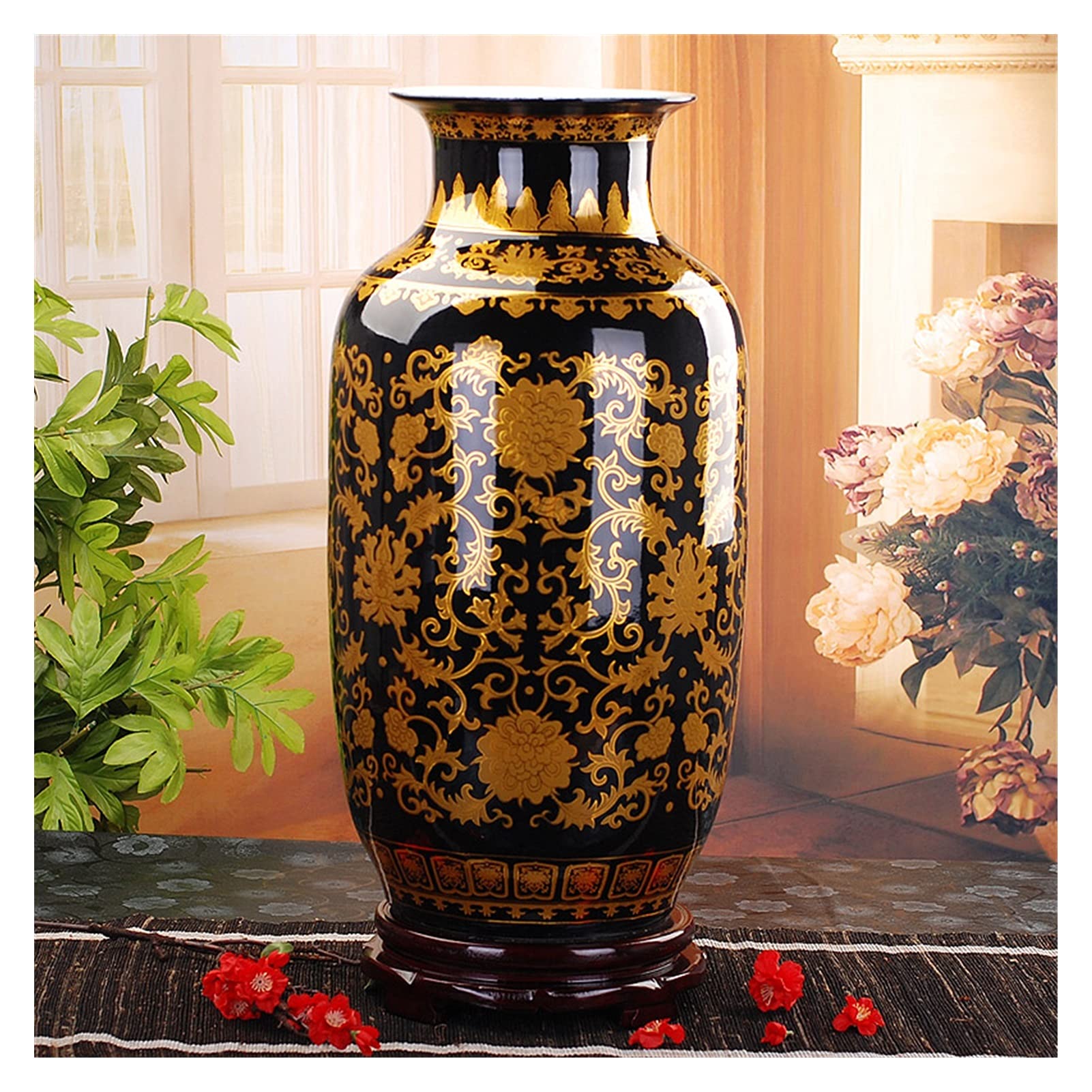Jarrón De Suelo Jarrón De Flores Para Decoración Del Hogar Jingdezhen Jarrón De Suelo Cerámica Negro Dorado Antiguo Jarrón Grande Artículos De Mobiliario Para El Hogar Sala De Estar Grande De Suelo P