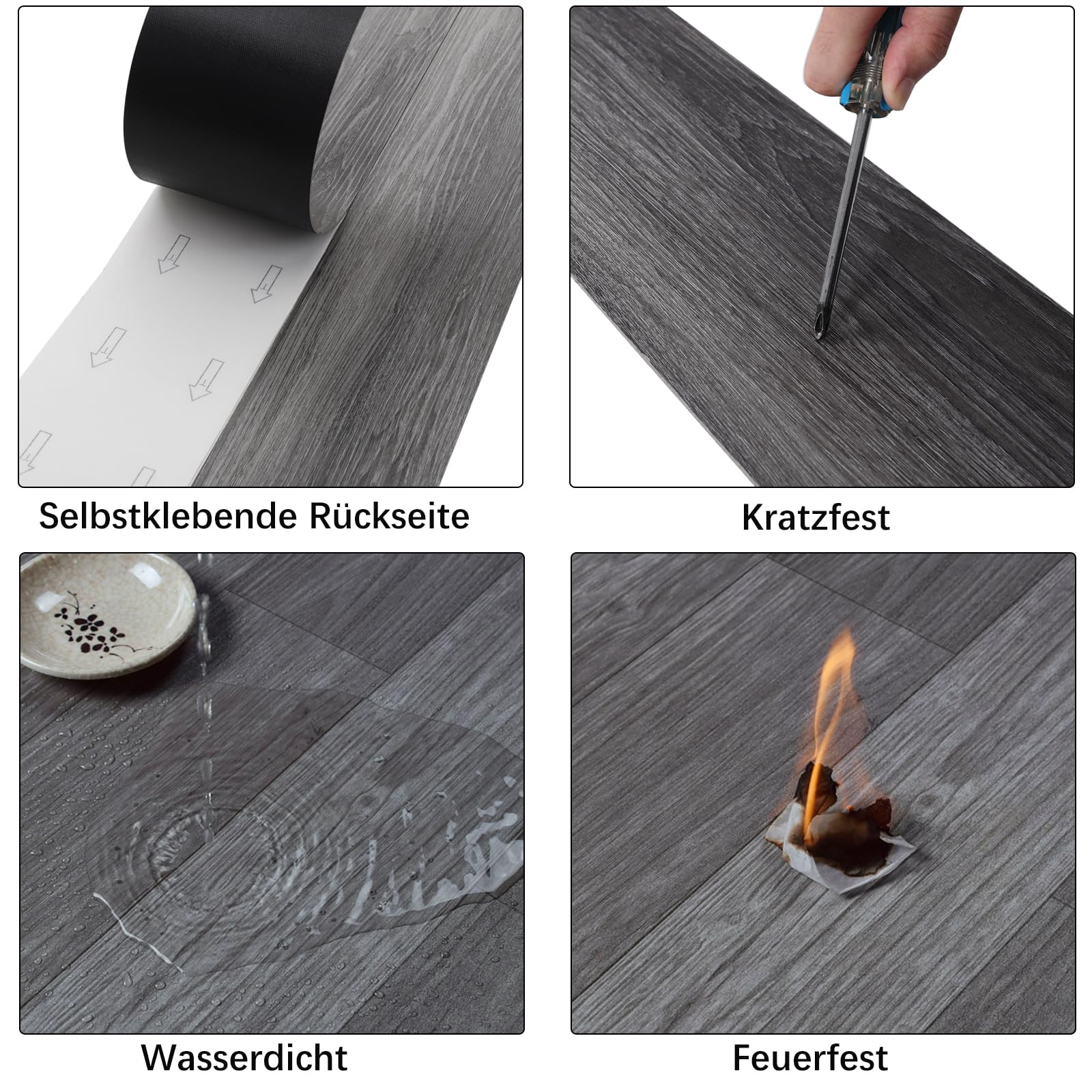 INMOZATA 5,02m²/ 36 Fliesen PVC Bodenbelag Selbstklebend Vinylboden Selbstklebend PVC Laminat -91,5 x 15,2cm -Dicke 2 mm Rutschfeste Wasserfest Schneidbar (Dunkelgrau)