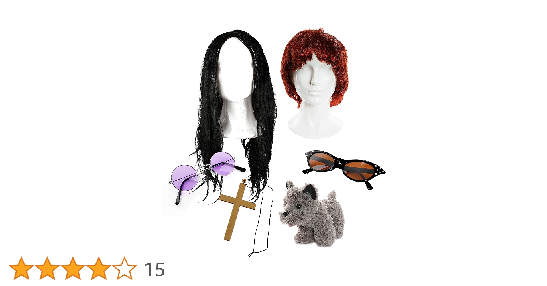 Adults Osbourne Couple Accessory Set - Long Black Wig, Purple Glasses